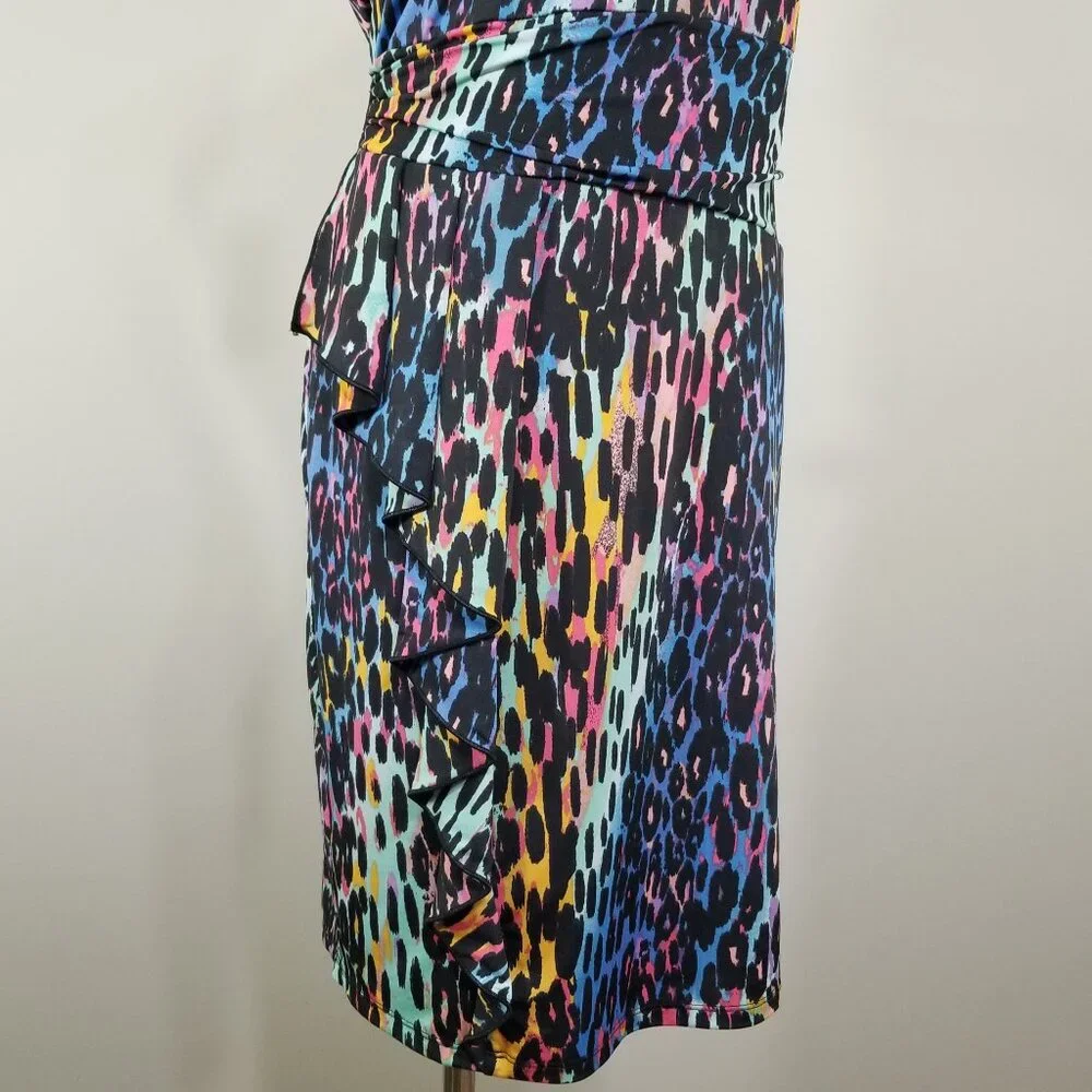 NEW Thalia Sodi Sleeveless Sheath Dress M Colorful Abstract Animal Print Ruched